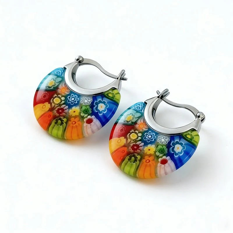 A Pair Of Bohemian-style Stained-glass Hoop Earrings