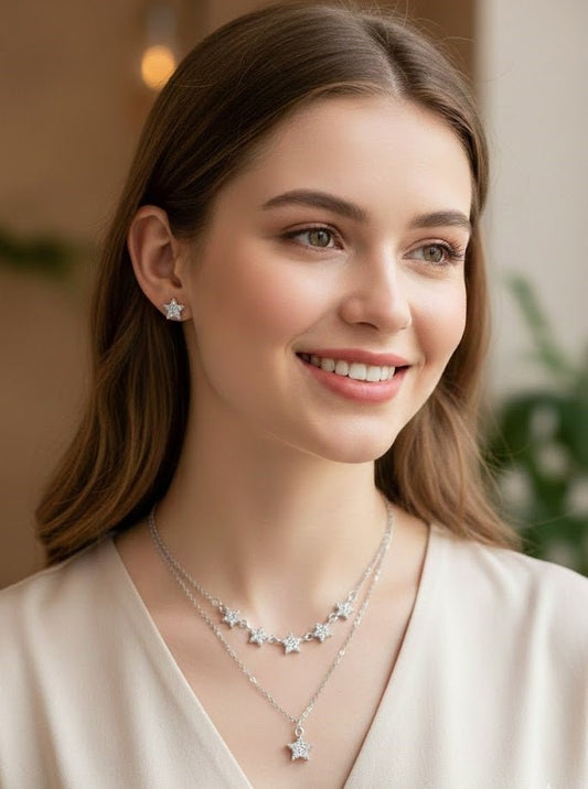 Celestial Star Layered Jewelry Set Silver Gold