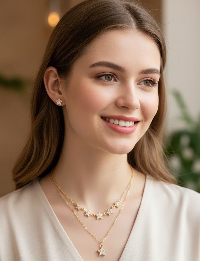 Celestial Star Layered Jewelry Set Silver Gold
