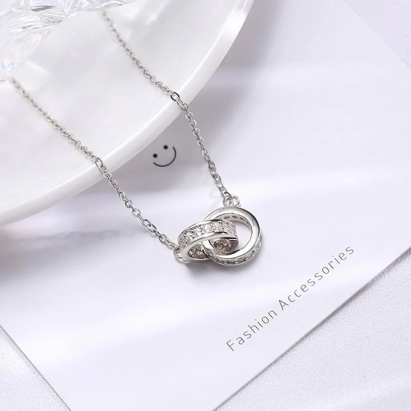 Double-circle Necklace In S925 Sterling Silver Minimalist Design