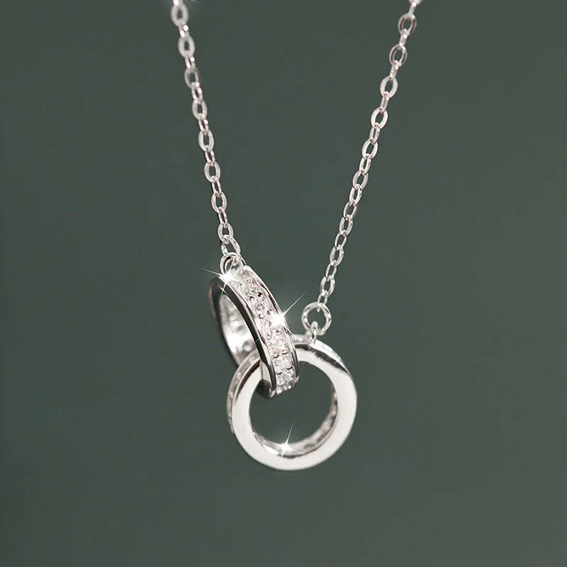 Double-circle Necklace In S925 Sterling Silver Minimalist Design