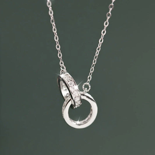 Double-circle Necklace In S925 Sterling Silver Minimalist Design