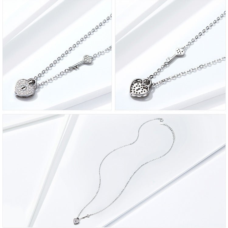 Heart Lock Necklace Women's Fashion White Gold Plated