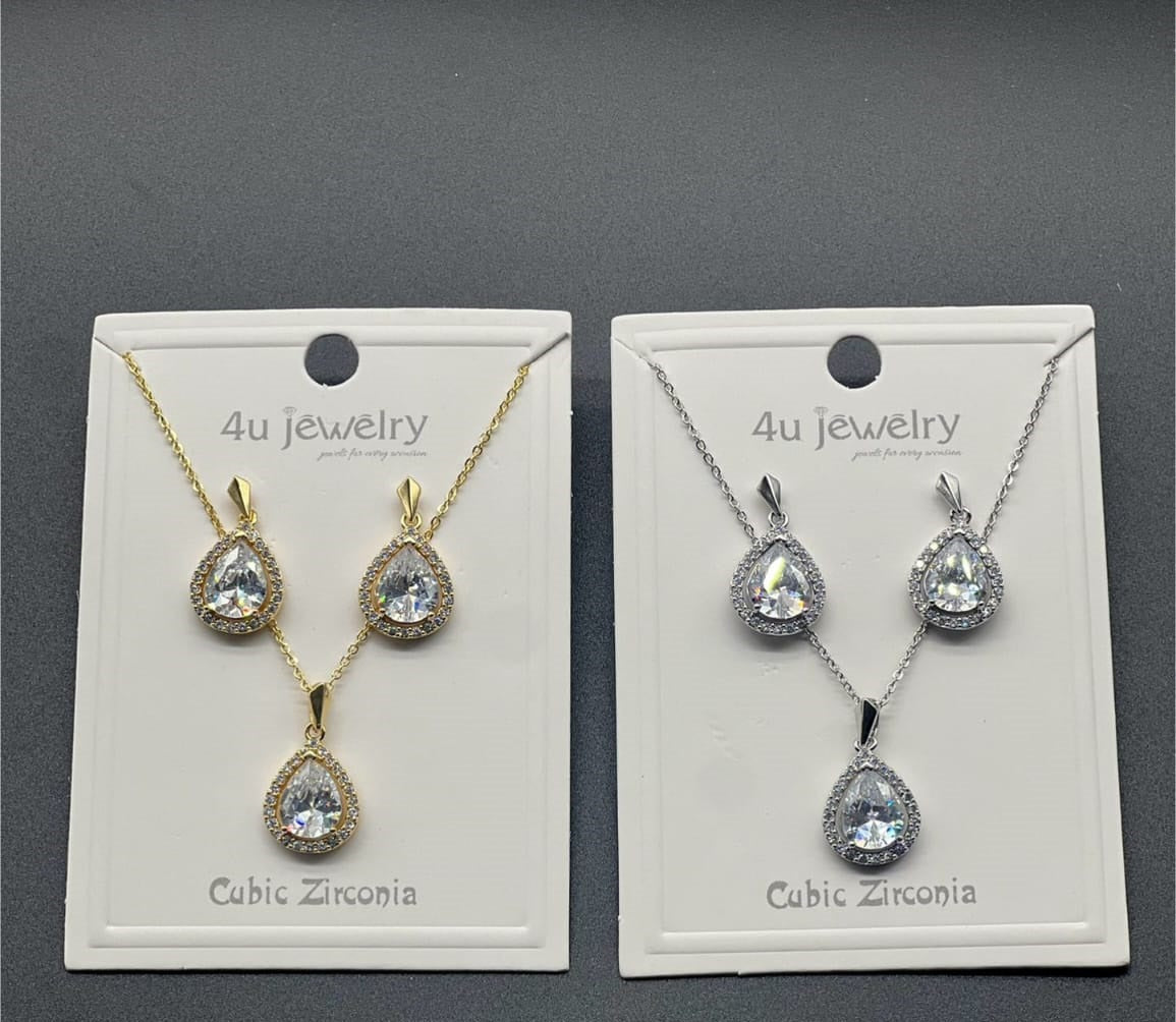 Teardrop Halo Jewelry Set Silver Golden